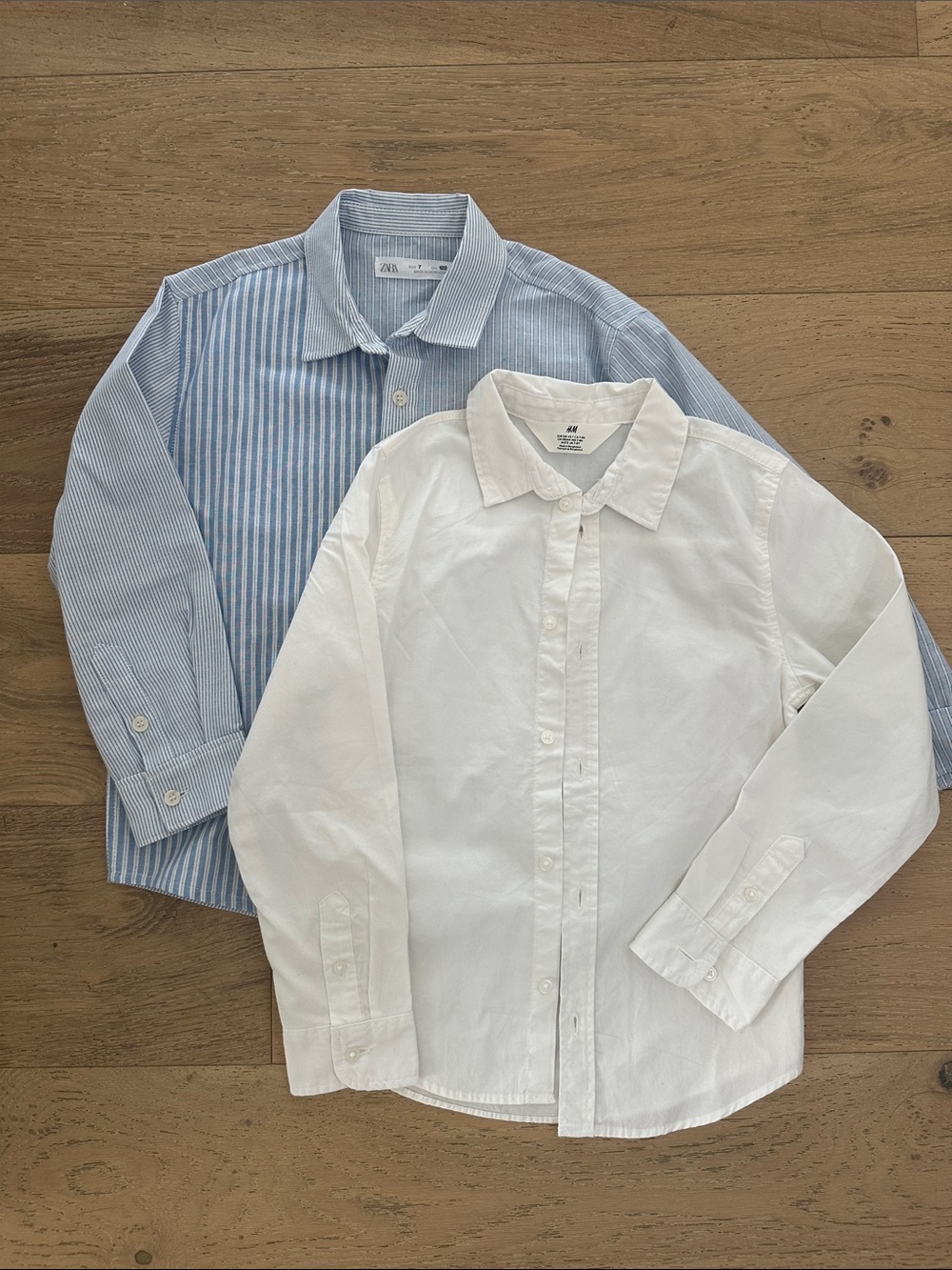 Zara Girls Blue Striped & White Button-Down Shirts